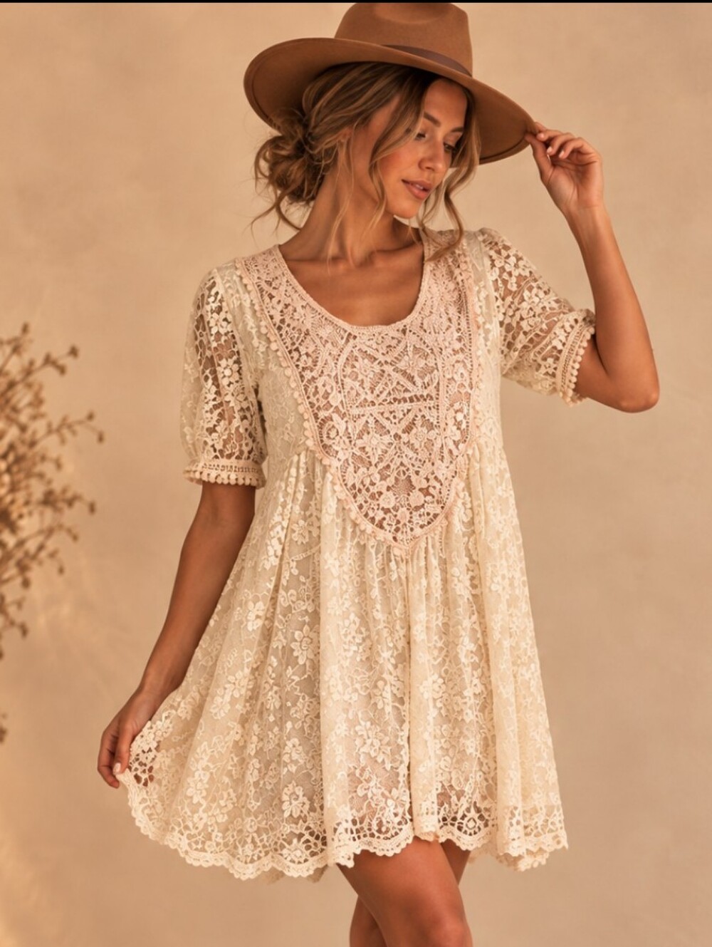 Cream Floral Mini Dress